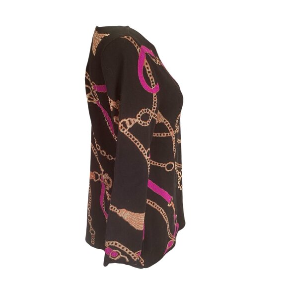 Chico's women's size 0 black pink and gold long sleeve stretchy sweater pullover - Picture 3 of 8